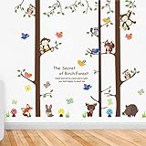 Cartoon Forest Giant Brown Tree Animals Owl Bird Fox Monkey Wall Stickers Wall Decal Vinyl Removable