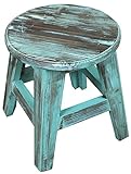 アンティーク調 木製 ミニ丸スツール グリーン [直径26cm×高さ29cm]【OM-63G】
