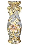 絢爛 花柄 セラミック 製 花瓶 花器 フラワーベース 生け花 アレンジメント ゴールド 華やか 装飾 インテリア ギフト 贈り物 お祝い (C)