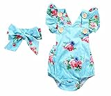 （ルノン）Lunon ベビー服女の子 水遊びパンツ ベビー 水着 花柄 フリル ヘアバンド 2点 セット 普段着にも着れる 防水 ロンパース みずいろ ブルー (90cm ブルー)