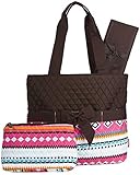 Brown Pastel Aztec Quilted Diaper Bag with Changing Pad and Accessory Case - 3 pc by NGIL