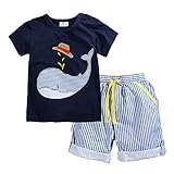 YUEGUANG 子供服 キッズ 半袖 Tシャツ & パンツ 上下 2点セット 春夏 かわいい クジラ ファッション 子供 パジャマ 男の子 ボーイズ ベビー 幼児服 半袖 キッズ服 お出かけ 普段着