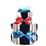 POLO RALPH LAUREN | おむつケーキ 2段 名入れタオル 男の子 出産祝い 選べるおむつ (メリーズSサイズ, ライトブルー)