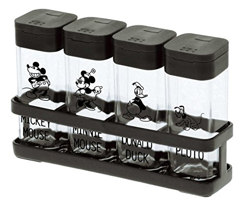 山崎実業 塩 コショウ 調味料入れ スパイスラックボトル&ラック 4個セット ディズニーブラック 90011