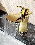 awxjxシンクタップ銅ヨーロピアンスタイルレトロスタイルWaterfallゴールドJade Basinホットとコールドバスルーム