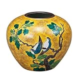 九谷焼　K4-1367　6号花瓶　吉田屋柏に鳥　　　【サイズ】径17.5　高14.8