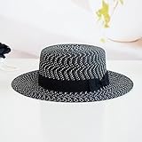 Hatrita-J 白黒シーリング麦わら英倫シルクハット夏大ひさし日除け帽海辺のリゾート砂浜帽子女,b