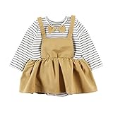 Baby Nest ベビー服 スカート付き ロンパース 長袖 ボーダー柄 女の子 赤ちゃん ワンピース カーキ 6-9M