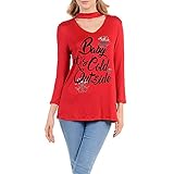 クリスマスコ仮装 Hosam クリスマス コスチューム レディース vネック ロングTシャツ 欧米風 柔らかい 落ち感 クリスマス雰囲気満点 おしゃれ ファッション (M, レッド)