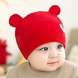 Mofek　赤ちゃん　ニット帽　ベビー　防寒　かわいい　子供向け　シンプル　高品質　男の子　おしゃれ (レッド)