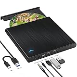 Yisjek 外付け CD DVD ドライブ USB 3.0 タイプ C CD DVD プレーヤー オーディオ/USB ポート/電源ケーブル付き DVD ドライブ 外付け 読み取り/書き込み 静音 軽量 高速 スリム CD ドライブ DVD レコーダー 対応 Windows/Mac OS/Linux 日本語ユーザーマニュアル