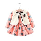 FEVON　ワンピース　ベビー　長袖　春　秋　冬　2点セット　もこもこ　ベスト+ワンピース　女の子　子供服　ガールズ　ボレロ　可愛い　ハート柄　ドレス　カジュアル　フォーマル　結婚式　入園式