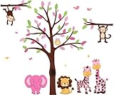 Baby Nursery /子供部屋壁デカール（ツリー、ライオン、モンキーズ、象、Hippoと成長チャート) Full Decal ベージュ Exp_Full_PinkGreen