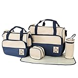ROSENICE マザーズバッグセット おむつパッド ミイラバッグ トートバッグ 多機能 大容量 (紺)