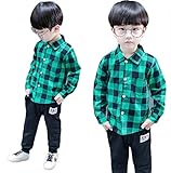 Wanghongかわいい幼児キッズベビーボーイチェック柄長袖Tシャツトップス+ロングパンツ２点セット