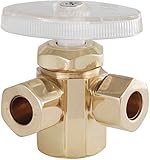 LDR 537 5501PB 3/8-Inch Comp by 3/8-Inch Comp by 1/2-Inch FIP Dual Outlet Angle Shut-Off Valve Low L