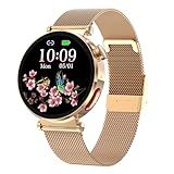 JUSUTEK 2025 革新 レディーススマートウォッチ通話機能付き,1.27インチ可愛い丸型腕時計,24時間超全面センサ機能,Bluetooth5.2,smart watch,音楽制御,280以上文字盤自由設定,Hband,女性機能,電卓,SOS緊急連絡,Line通知,着信表示,iphone&コンパチブル対応,贈り物,日本語対応,日本語説明書付き (金鋼)