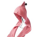 [モノジー] MONOZY 子供 用 ニット帽 マフラー リブ ニット フードマフラー ボンボン ニットキャップ 防寒 フード 帽子 (7) ピンク)