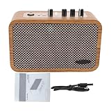Yanmis ギターアンプ、10Wエレクトリックギターアンプ木製ワイヤレスポータブルアンプ6.35mm入力、2トーンモード、BT/ヘッドフォン監視