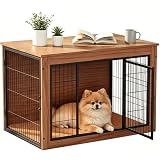 Alebert 犬 ケージ ペットケージ 木製家具調 犬サークル 大中型犬用 サークル 室内 犬 ゲージ ウッディサークル インテリア調犬ゲージ 毛布付き 頑丈 オシャレ (ブラウン, Sサイズ)