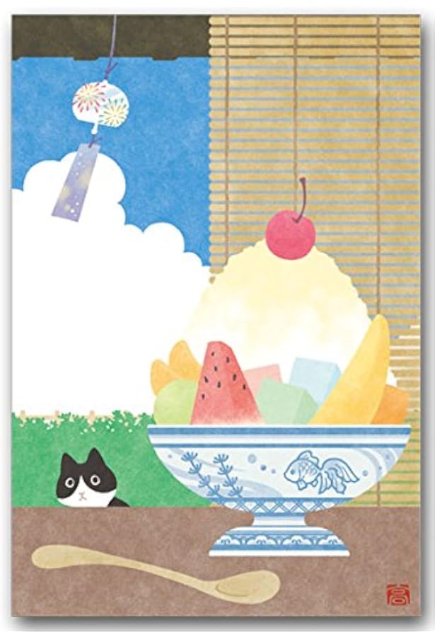 Amazon 夏のイラストポストカード かき氷 風鈴絵葉書 暑中見舞い ポストカード 絵柄付はがき 文房具 オフィス用品