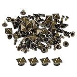 uxcell リベット 10 mm ピラミッドラピッドリベット スタッズ 正方形 パンク レザークラフト装飾 衣類 ベルト バッグ 靴用 ブロンズトーン 50セット