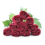 Kingdetecto 赤色 高品質 ローズ バラの造花 ブーケ インテリア 本物 きれい 結婚式 お祝い (12pcs)