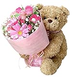 花 誕生日 フラワーギフト くまのぬいぐるみ付き花束 (バラ)