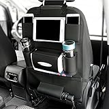 カーシートバックオーガナイザー、マルチポケットPUレザーカーシートバックトラベルストレージバッグボトルティッシュボックスのタブレットホルダー、自動シートバックプロテクター、キックマット、カーオーガナイ