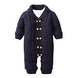 POTOJP ベビー 赤ちゃん ニット カバーオール ロンパース 長袖 無地 ベビー服 キッズ服 あたたか もこもこ 裏起毛 クライミング服 満月/出産祝い/プレゼント 春秋冬防寒着 子供服 (ダーク