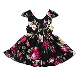 Tovadoo 子供服 ベビー服 女の子 ワンピース 春夏 花びらスリーブ 花柄 レトロ プリンセス 可愛い プレゼント 通学 旅行 結婚式 2-6歳