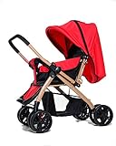 両対面型　ベビーカー　ハイシート 折りたたみ ダブルホイール 通気性良い　サスペンション機能 ベビーカー (レッド)