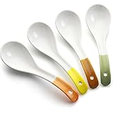 YFWOOD スプーン レンゲ 4本 16cm 陶磁器 花 スープスプーン カーブ形状 長いハンドル ディナースプーン カレー ラーメン 料理用 業務用 家族用