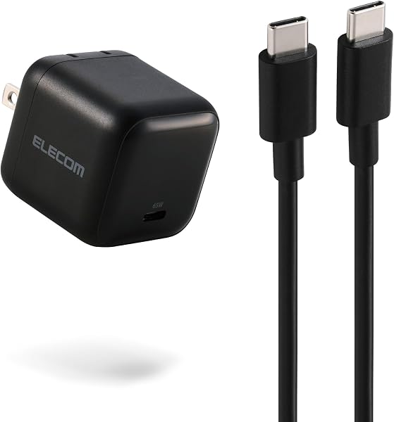 エレコム 65W 充電器 Type-C ケーブル付属 1.5m コンセント 急速 PD対応 スイング式プラグ採用 PSE技術基準適合 ブラック EC-AC12565BK - 1