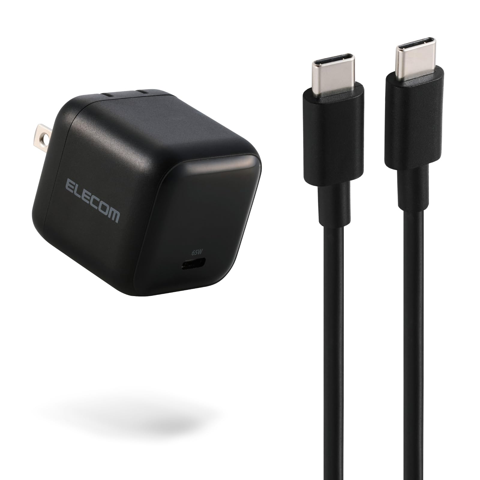 エレコム 65W 充電器 Type-C ケーブル付属 1.5m コンセント 急速 PD対応 スイング式プラグ採用 PSE技術基準適合 ブラック EC-AC12565BK - 1