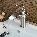 Beelee BL0602N Nickel Brushed Waterfall Bathroom Sink Faucet,Single Handle Single Hole Vessel Lavato