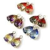[MiYuffee] ガラスストーン カン付き しずく チャーム グラデーション ピアス アクセサリーパーツ 5色10個 セット ハンドメイド 素材 (パープル、グリーン、ブルー、レッド、ミックス)