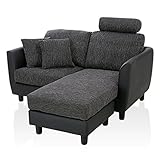 LOWYA （ロウヤ） ソファ カウチソファ ポケットコイル使用 ヘッドレスト付き 洗えるカバー ファブリック 二人掛け ダークグレー
