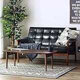 【セット品】岩附(IWATSUKI) ソファ×テーブルセット ソファー レザー 2人掛け 肘付き 合皮 b) 2P ブラック 革 幅125cm 2人用 Loire ロワール IW-72 2P BK ＋ テーブル 折りたたみ ウォールナット 