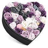 YOBANSA ソープフラワー 造花 枯れない 花　ハートフラワー形状ギフトボックス　誕生日　母の日　記念日　先生の日　バレンタインデー　昇進　転居など最適としてのプレゼント (パープル)