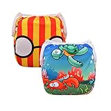 ALVABABY ベビー 防水 水着 再利用可能 布 スイムパンツ 水遊び用 おむつ 可愛い 2枚セット SWD42-43-JP