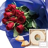 花とスイーツ ギフトセット エレガント レッドバラ　花束 と 坂井シェフ　美味スイーツ 写真入り・名入れメッセージカード