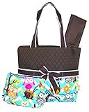 NGIL Quilted Diaper Bag 3-Piece Set, Striped Owl Chevron Print (Brown Aqua Blue) by NGIL [並行輸入品]