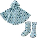 LATAKKO キッス゛ホ゜ンチョ　レイント゛ロッフ゜（120cm）＆レインブーツ（17cm） ポンチョ レインコート キッズ 120cm 子供 雨合羽 長靴 キッズ 17cm レインブーツ レインポ
