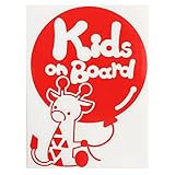 レッド（赤） Kids on board帽子付きりん キリン 動物 ステッカー 窓ガラス シール キッズ イン ザ カー ※吸盤・マグネットタイプではあり...