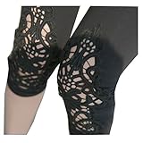 beauty factory 刺繍レギンス 七分丈 コットンレース 美脚スパッツ 選べる ６色 白 紫 灰色 黒 青 ピンク (黒)