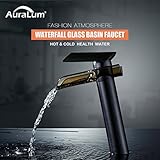 Auralum浴室ガラスシンク蛇口真鍮シングルハンドル1つ穴滝Mixe蛇口/デッキマウントをタップシンク ブラック fnSP#ROVATE#NVT6118