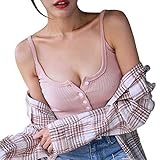 [Laisve] レディース ローネック キャミソール リブ ニット セクシー 胸あき 重ね着 ベーシック トップス インナー ノースリーブ タンクトップ リブ 着痩せ ピンクXL