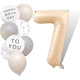 La Kissa 数字 バルーン ベージュ 大きい 誕生日 風船セット くすみ ナンバーバルーン アイボリー バースデー デコレーション (7, ベージュ)