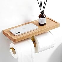Amazon.co.jp: lanzoub トイレットペーパーホルダー 木製 棚付き